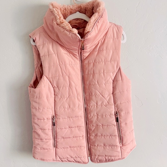 Guess Jackets & Blazers - GUESS Puffer Vest Faux Fur Collar Dusty Rose with Rose Gold Hardware LARGE - NEW